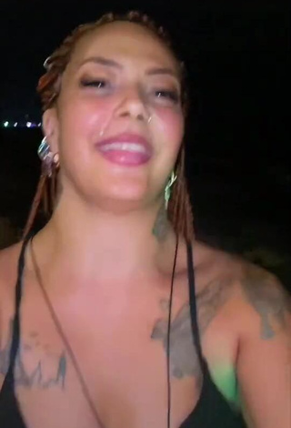 4. Hot ingizem34 Shows Cleavage in Black Dress in a Street