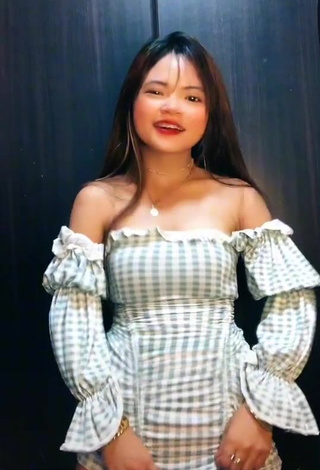 Hot Angela Mae Evangelista Shows Cleavage in Checkered Dress