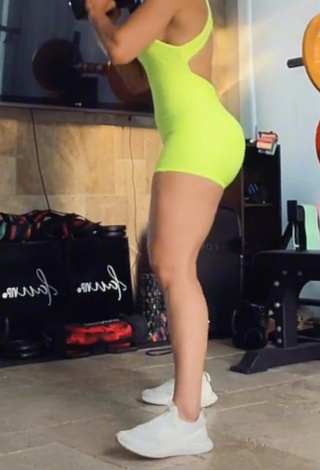 3. Sweetie Laura Fuentes Shows Cleavage in Lime Green Overall in the Sports Club while doing Fitness Exercises