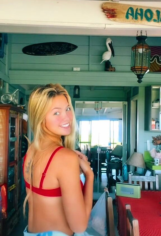 Cute Maeva Reichert Shows Cleavage in Red Bikini Top