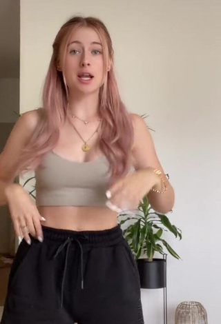 1. Really Cute Marie-Sophie Shows Cleavage in Grey Crop Top