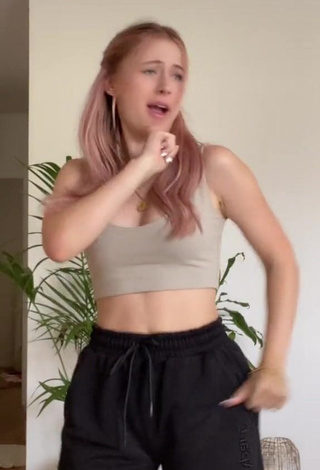 Really Cute Marie-Sophie Shows Cleavage in Grey Crop Top