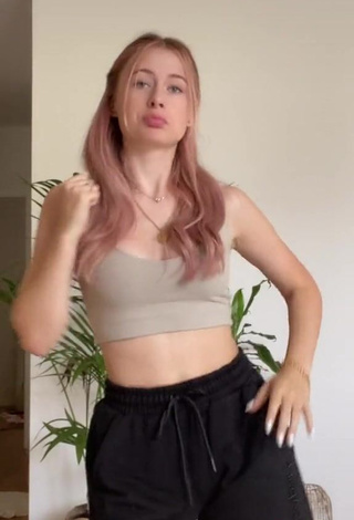 4. Really Cute Marie-Sophie Shows Cleavage in Grey Crop Top