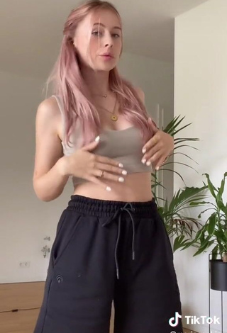 3. Alluring Marie-Sophie Shows Cleavage in Erotic Grey Crop Top