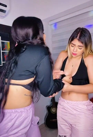 Cute Nicole Diaz Shows Cleavage in Black Crop Top