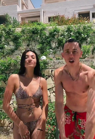 Desirable Mariasole Pollio Shows Cleavage in Leopard Bikini