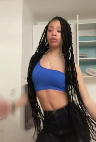 1. Sexy Princess Misty Shows Cleavage in Blue Crop Top