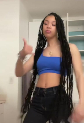 Sexy Princess Misty Shows Cleavage in Blue Crop Top