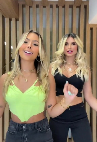 1. Cute Victoria Miranda Shows Cleavage in Lime Green Crop Top