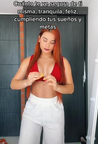 Pretty Yeimy Serrano Shows Cleavage in Red Crop Top (Side Boob)