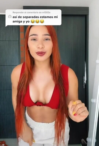 4. Fine Yeimy Serrano Shows Cleavage in Sweet Red Crop Top (Side Boob)