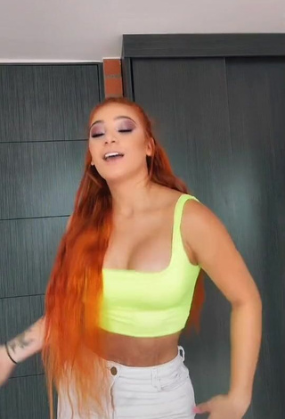 1. Desirable Yeimy Serrano Shows Cleavage in Lime Green Crop Top