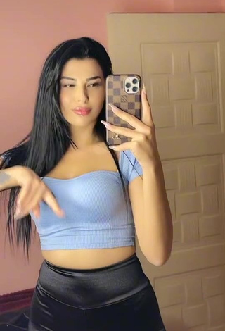 Cute Zekiye Shows Cleavage in Blue Crop Top