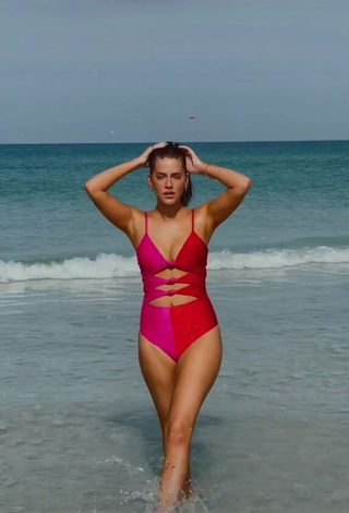 1. Hot Ally Yost Shows Cleavage in Pink Swimsuit in the Sea