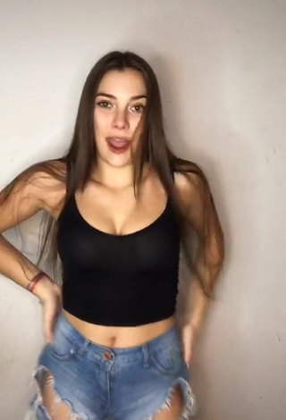 1. Hottie Azul Granton Shows Cleavage in Black Crop Top