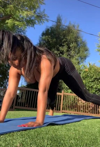 Hot Candice in Black Leggings while doing Sports Exercises