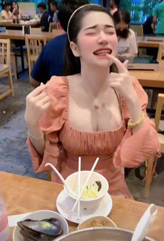 Hot Nuntida Chuangchoo Shows Cleavage in Beige Dress