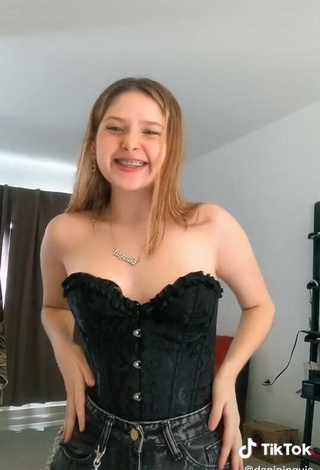 4. Beautiful Daniela Shows Cleavage in Sexy Black Corset