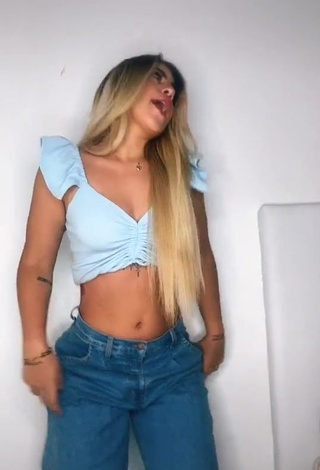 1. Gorgeous Chantall Pizzino Shows Cleavage in Alluring Blue Crop Top