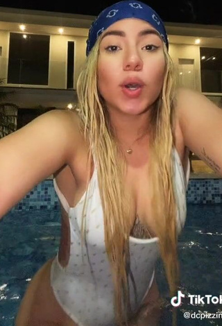 4. Hot Chantall Pizzino Shows Cleavage in White Swimsuit at the Pool