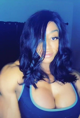 Desirable Monique Jones Shows Cleavage in Blue Crop Top