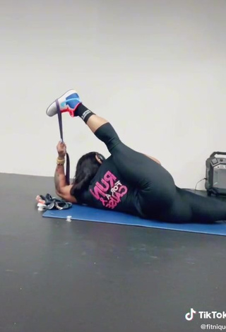 3. Hot Monique Jones in Black Leggings while doing Fitness Exercises