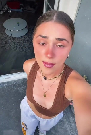 Hot Fleur Shows Cleavage in Brown Crop Top