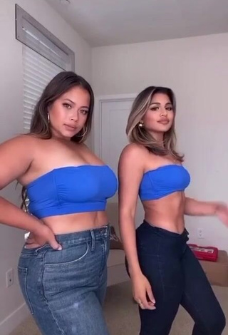 Desirable Gabriela Bandy Shows Cleavage in Blue Tube Top