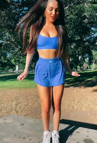 1. Cute Iris Shows Cleavage in Blue Crop Top