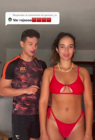 Sweet Laia Fidalgo Vega Shows Cleavage in Cute Red Bikini