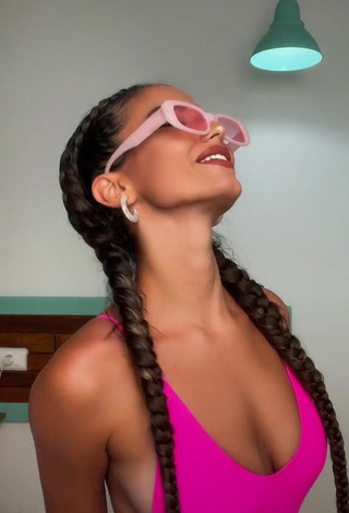 1. Sexy Laia Fidalgo Vega Shows Cleavage in Pink Swimsuit