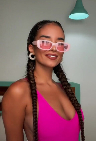 Sexy Laia Fidalgo Vega Shows Cleavage in Pink Swimsuit