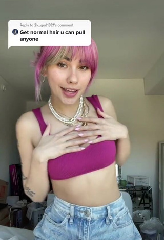 Sexy Kaylie Altman Shows Cleavage in Purple Crop Top