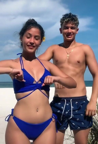 Sexy Lianet Jacinto Shows Cleavage in Blue Bikini at the Beach