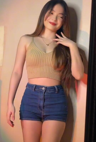 3. Beautiful Madelaine Red Shows Cleavage in Sexy Beige Crop Top