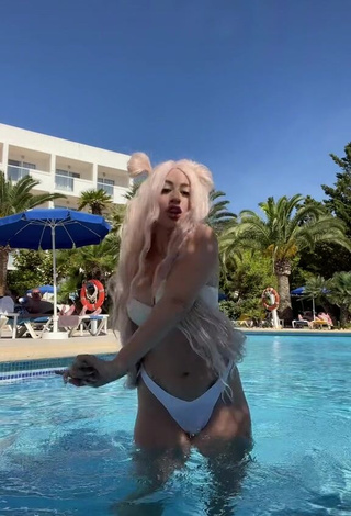 Cute Makeeva Shows Cleavage in White Bikini at the Swimming Pool