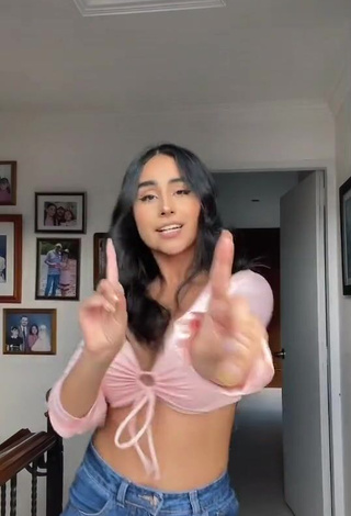 Cute Marianella Flórez Lovera Shows Cleavage in Pink Crop Top