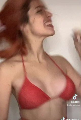 4. Hot Camili Tamelo Shows Cleavage in Red Bikini Top