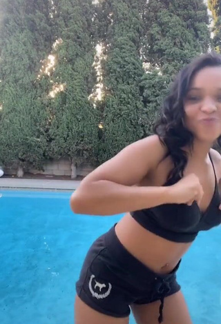 River Bleu Looks Breathtaking in Black Crop Top at the Swimming Pool and Bouncing Boobs