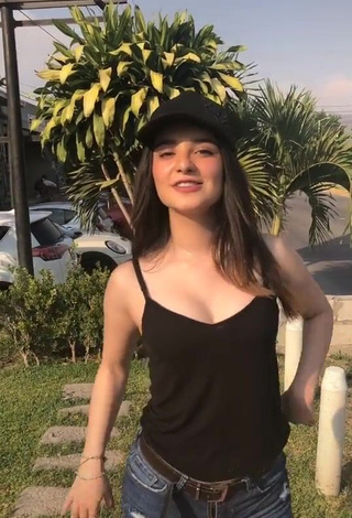 Hot Sandy Shows Cleavage in Black Tank Top