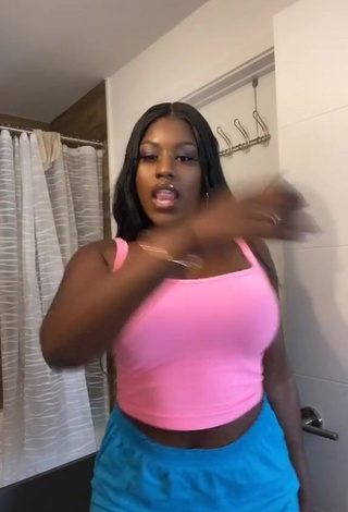 Cute Skaibeauty Shows Cleavage in Pink Crop Top and Bouncing Breasts