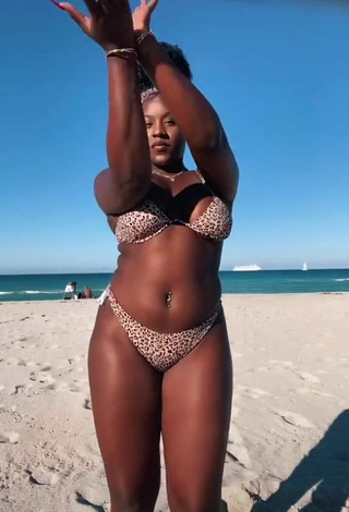 Attractive Skaibeauty Shows Cleavage in Leopard Bikini at the Beach and Bouncing Boobs