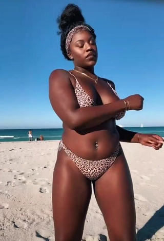 3. Attractive Skaibeauty Shows Cleavage in Leopard Bikini at the Beach and Bouncing Boobs