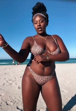 4. Attractive Skaibeauty Shows Cleavage in Leopard Bikini at the Beach and Bouncing Boobs