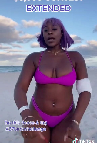 Pretty Skaibeauty Shows Cleavage in Purple Bikini at the Beach and Bouncing Boobs