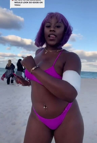 Magnetic Skaibeauty Shows Cleavage in Appealing Purple Bikini at the Beach and Bouncing Boobs