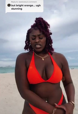 1. Skaibeauty Looks Seductive in Electric Orange Bikini at the Beach and Bouncing Tits