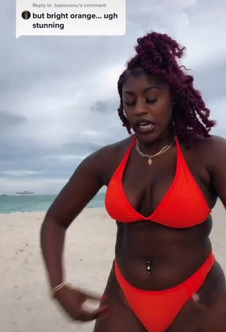 Skaibeauty Looks Seductive in Electric Orange Bikini at the Beach and Bouncing Tits