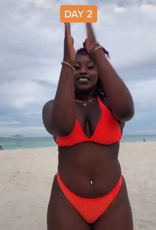 1. Skaibeauty Looks Hot in Electric Orange Bikini at the Beach and Bouncing Boobs