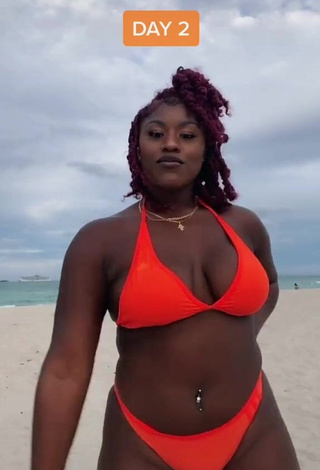 Skaibeauty Looks Hot in Electric Orange Bikini at the Beach and Bouncing Boobs